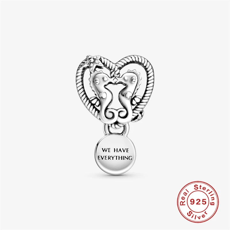 

925 Sterling Silver Hippocampus with Heart Charms Beads for Women Jewelry Making Bead Fit Original Pandora Bracelet DIY Jewelry
