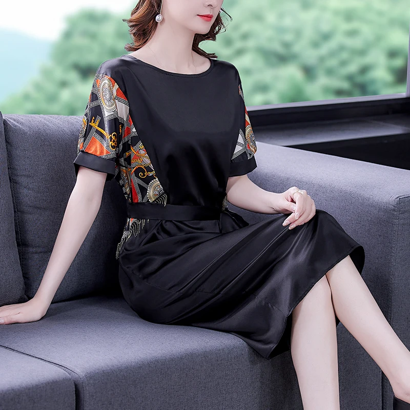 

Платье COIGARSAM женское с коротким рукавом, свободное однотонное черное офисное платье с круглым вырезом и высокой талией, лето 2021