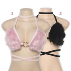 Женский сексуальный бюстгальтер на бретелях без рукавов, пушистый бюстгальтер из искусственного меха, короткий топ с открытой спиной на бретелях, розовый Топы Вечеринка клуб