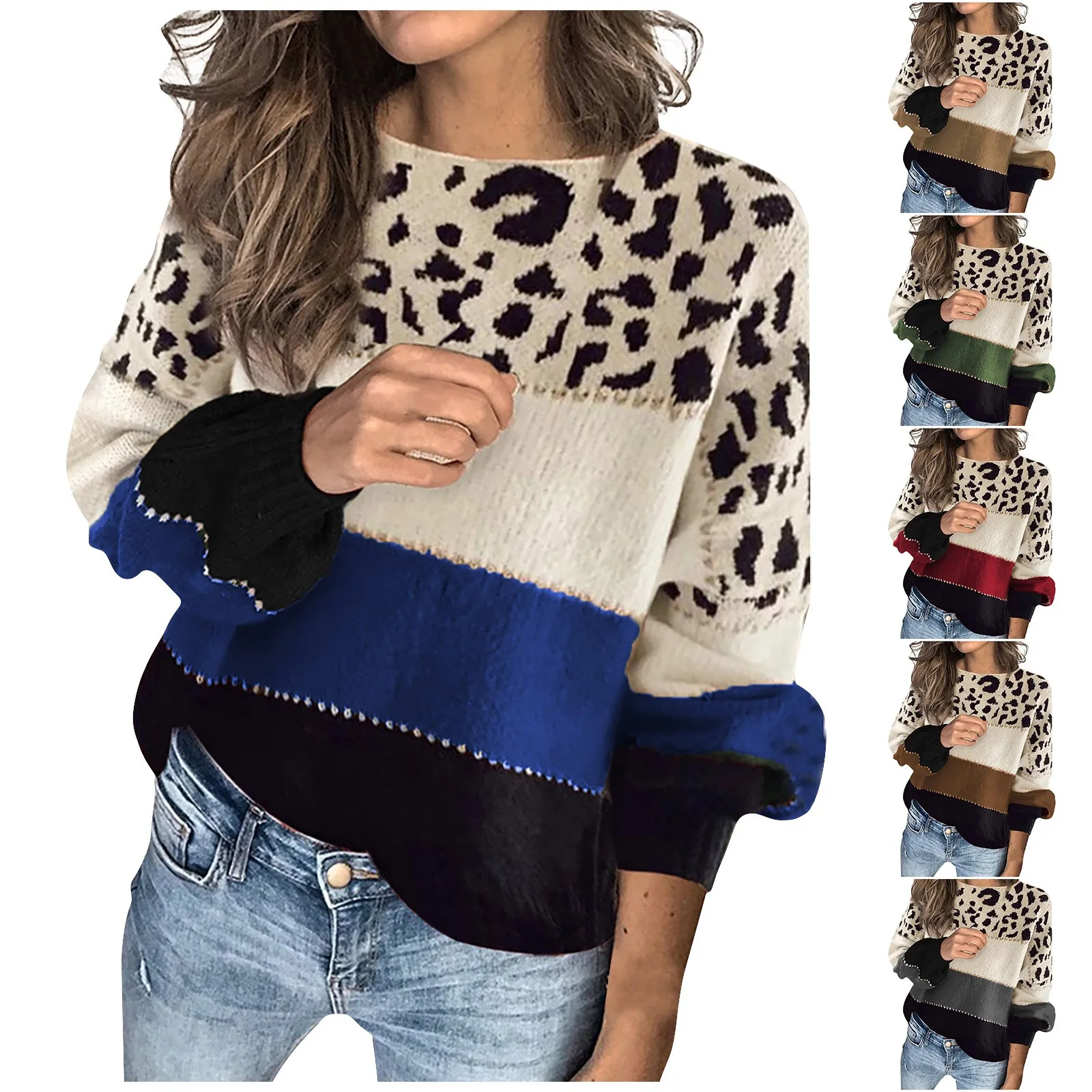 

Женский модный пуловер оверсайз 2021, винтажный Повседневный свитер с принтом с прострочкой, теплый свитер с круглым вырезом и длинными рукав...