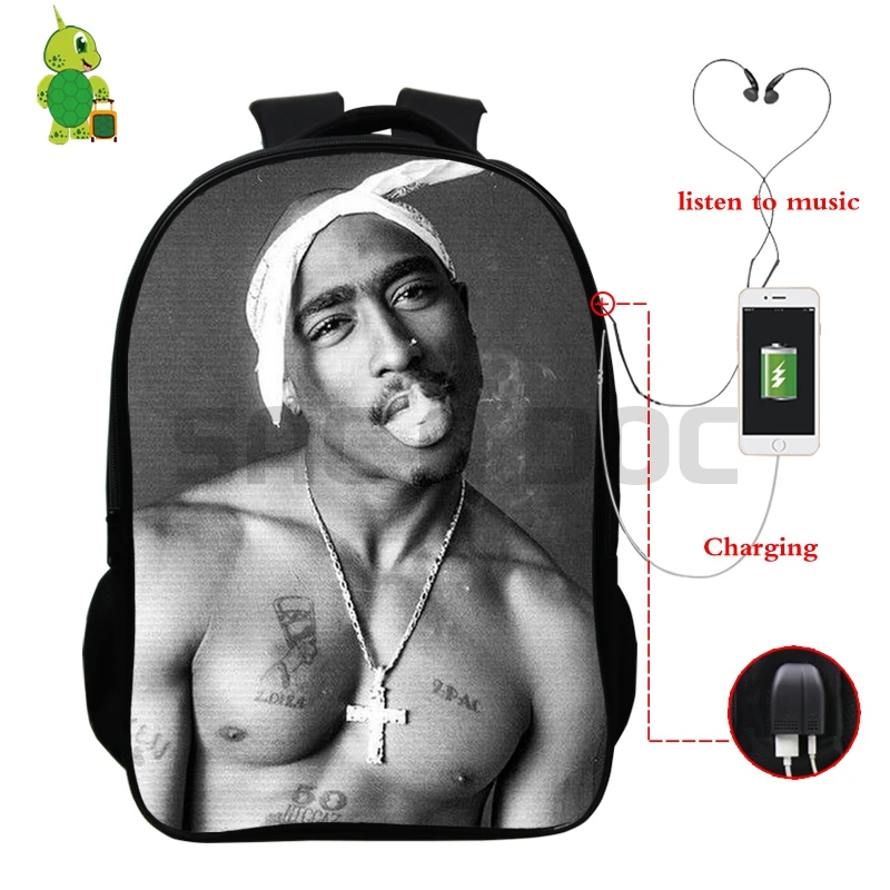 5 Известный Рюкзак с принтом Tupac, многофункциональные школьные сумки с USB зарядкой для подростков, женщин и мужчин, ежедневный рюкзак, коллекция фанатов - Цвет: 5