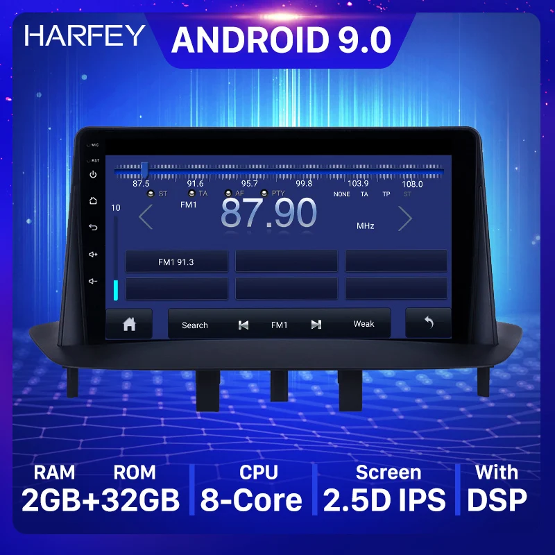 Автомагнитола Harfey с GPS 9 дюймов Android 9.0HD сенсорный экран для Renault Megane 3 2009 2010 2011 2012 2013