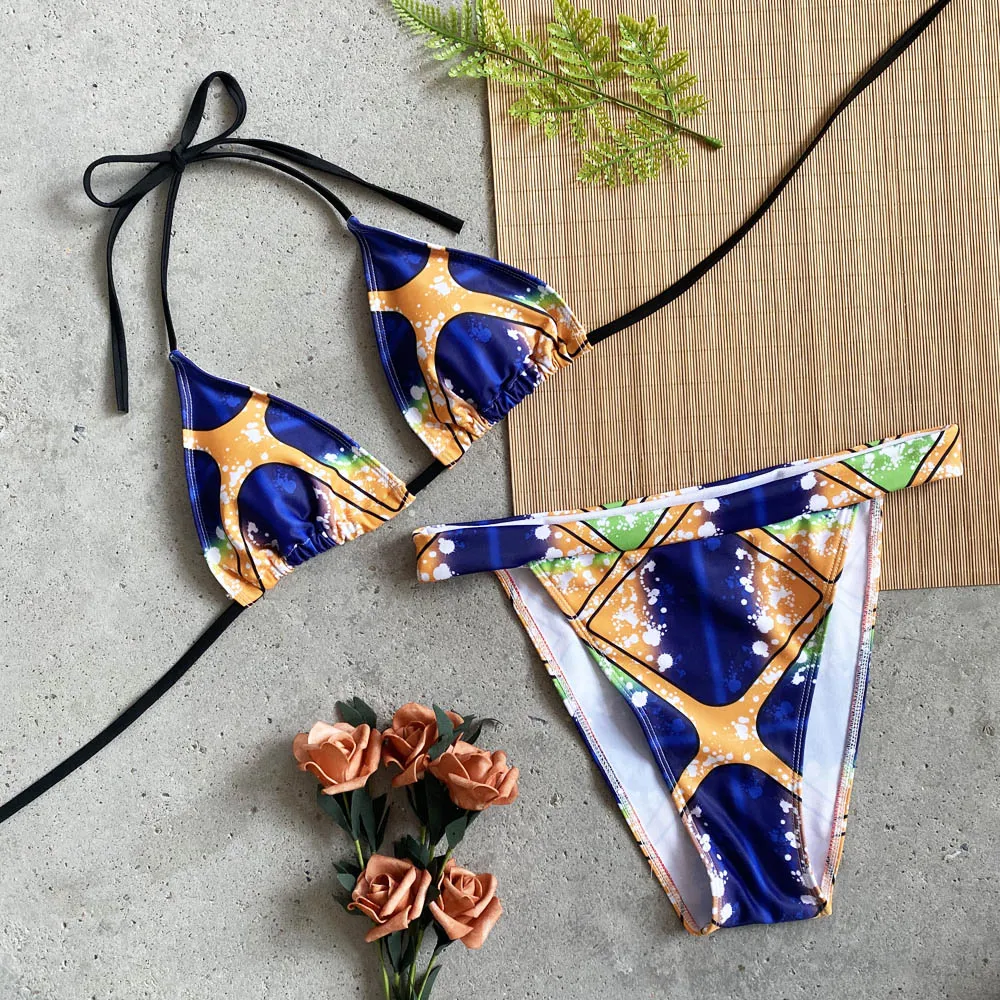 Женский комплект бикини с этническим принтом купальный костюм высокой талией и