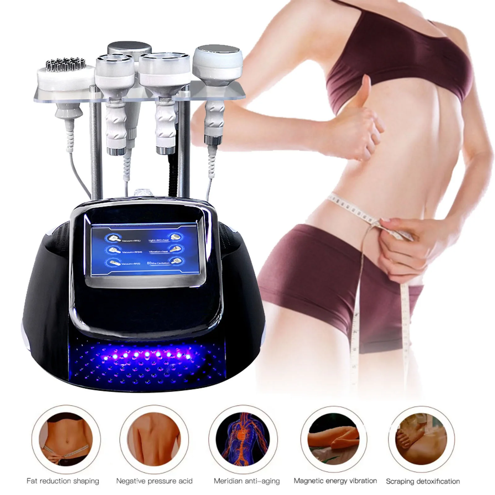 

5D 6 in1 Ultrasound 80K Cavitation RF Ultrasonic Vacuum Slimming Radio Frequency Massager Skin Care Device Health Machine