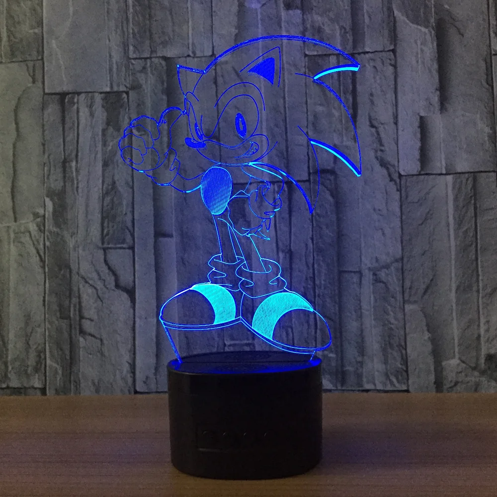 Modelo de figura de Sonic 3D, luz nocturna LED, l&aacute;mpara que cambia de 7 colores, figura de acci&oacute;n S&oacute;nica, decoraci&oacute;n de dormitorio, juguete, regalo de cumplea&ntilde;os para ni&ntilde;os-1