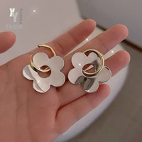 2021 classic sweet glossy metal flower shaped drop earrings for woman%e2%80%98s elegant accessories for korean fashion jewelry girls