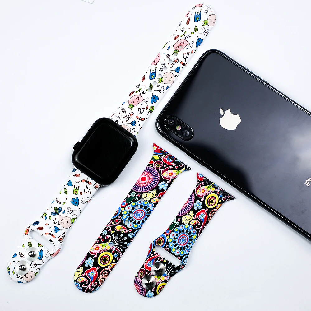 Ремешок для apple watch 44 мм 40 мм iwatch 4 3 ремешок 42 мм 38 мм браслет correa Sport популярные силиконовые печатные аксессуары для часов