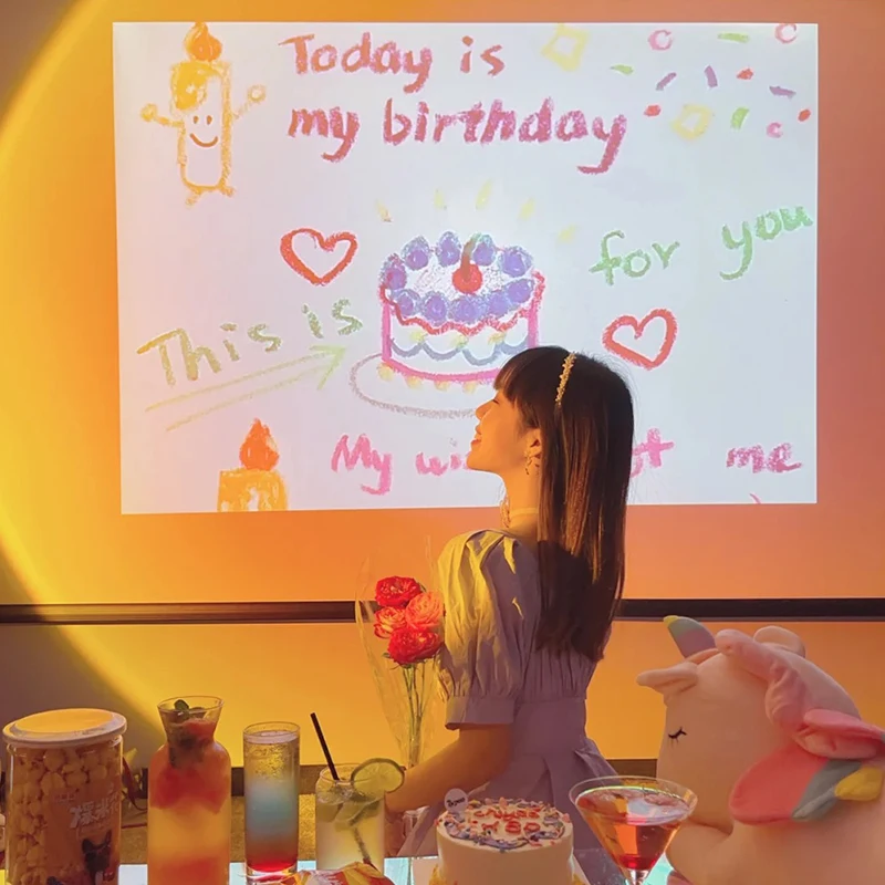 L&aacute;mpara de proyecci&oacute;n de feliz cumplea&ntilde;os, Linda decoraci&oacute;n de fondo, proyector de luz de tama&ntilde;o Mini-2