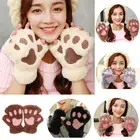 Милые женские полуперчатки с рисунком медведя, плюшевые перчатки, полуперчатки с короткими пальцами, женские полуперчатки