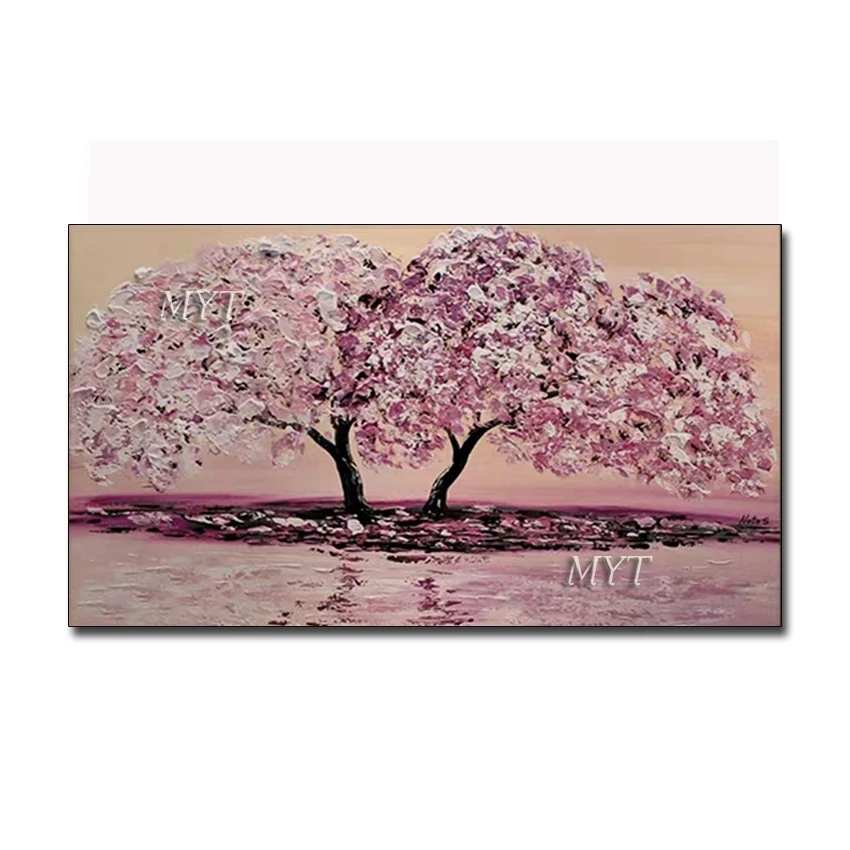 

No Framed Hand Painted Pictures Abstract Pink Tree Flowers Oil Painting On Canvas Modern Art Wall Picture For Bedroom Living Ro
