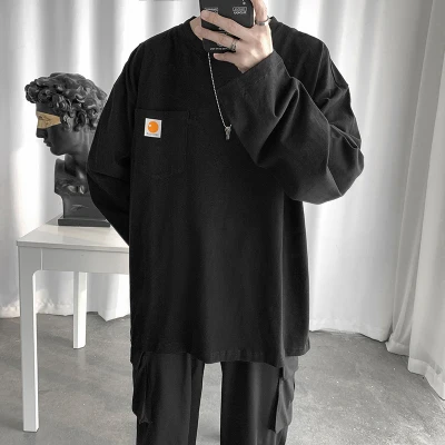 

Long-sleeved t-shirt spring and autumn cotton solid color round neck thick bottoming shirt men