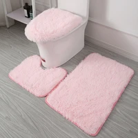 Super Absorbent Bath Room 3-piece Non-slip Set For Bathroom Mat Toilet Cover Long Hair Solid Color Bath Mat Carpet Super Soft
