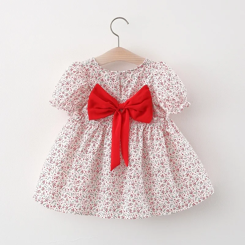 

Big Bow Baby Princess Dress Summer New Flower One-piece Dress Korean Short-sleeved Tutu Dresses Infant Cotton Children Clothes