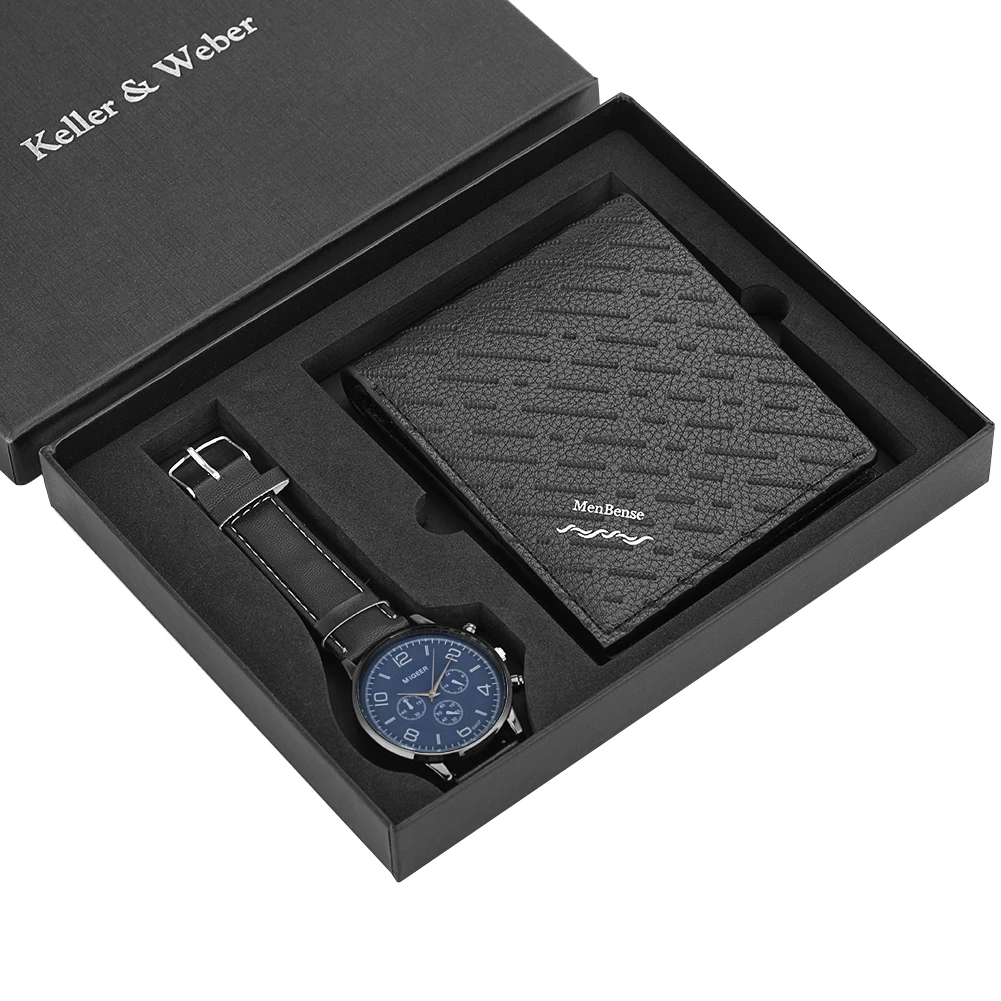 Часы наручные мужские кварцевые с бумажником и кожаным ремешком | Наручные часы