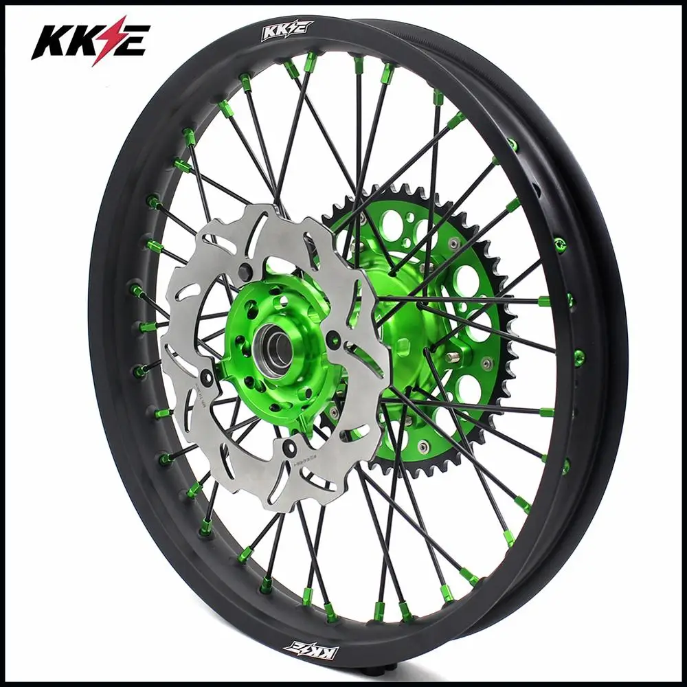 Полный комплект колес KKE 21 & 19 MX для Kawasaki KX250F 2019 зеленые соски черные Спицы