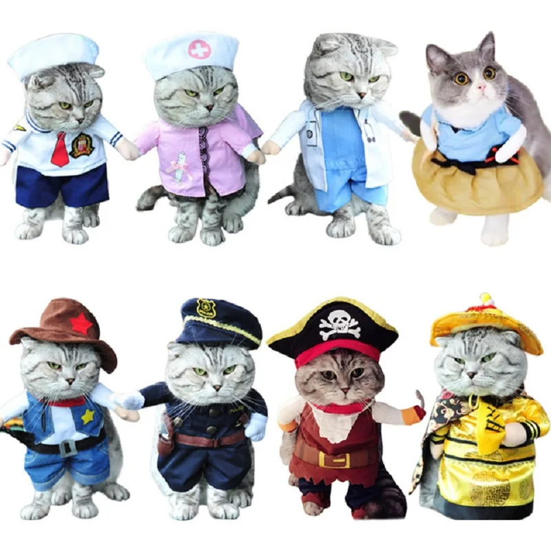 Костюм для кошки, собаки, полиция, ковбойские джинсы, доктор, медсестры, моряк, наряд, комбинезон для Хэллоуина, Униформа, одежда, ролевой косплей, платье, пальто