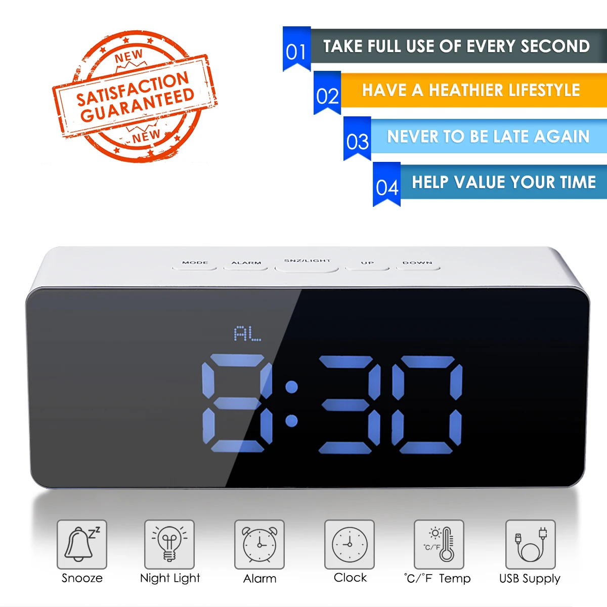 Креативный светодиодный зеркальный Мини цифровой будильник настольный