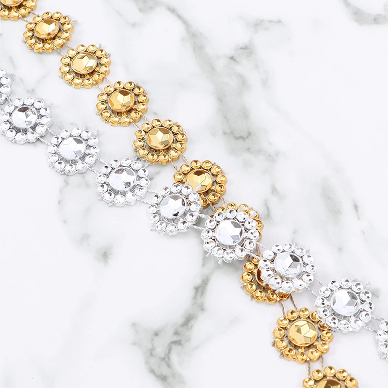 2 ярда 15 мм золотые серебряные стразы цепочка ПРИШИТАЯ клей на обшивку Швейные