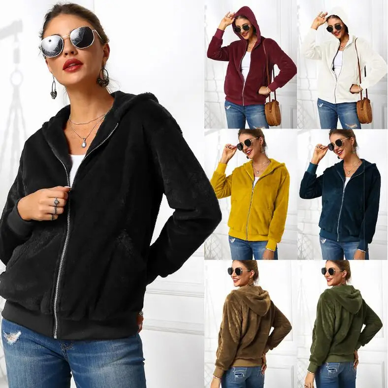 

Women Coat Fleece Warm Thicken Jackets Hoodies Autumn Winter Female Casual Fashion Outwear Jacket Ladies Slim Outcoat Tops
