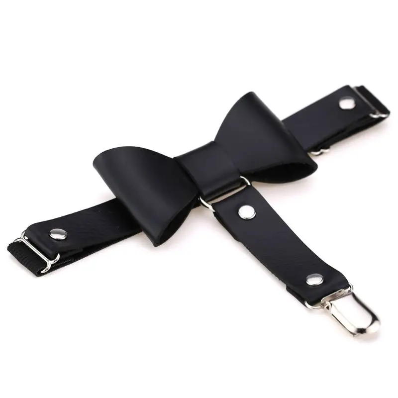 

Women Girls Gothic Studded Bowknot Garter Belt Elastic Faux Leather Anti-Slip Thigh Rings with Metal Clip Sexy Harness