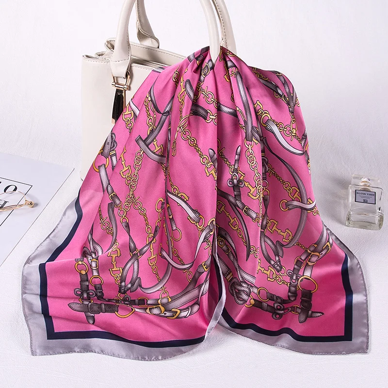 

Модный Шелковый шарф Sauqre, женский шарф, роскошный брендовый шарф с принтом цепочек, квадратный ободок шарфы, шарфы, галстук, новинка 2020, Прям...