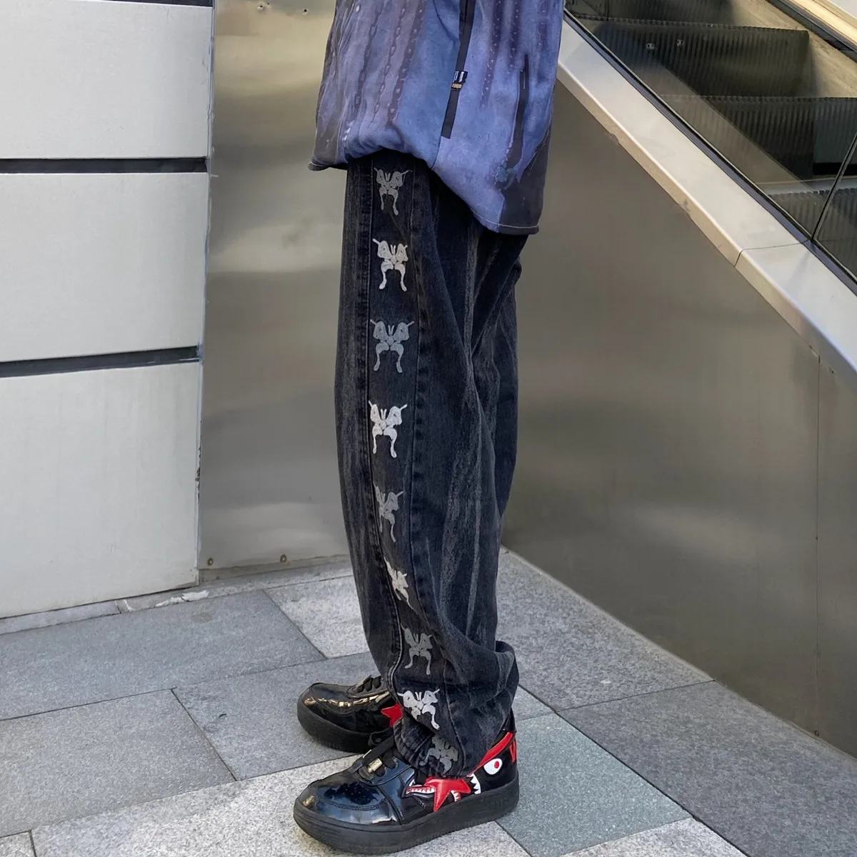 Женские и мужские джинсы Woherb в стиле Харадзюку с вышивкой бабочки шикарная