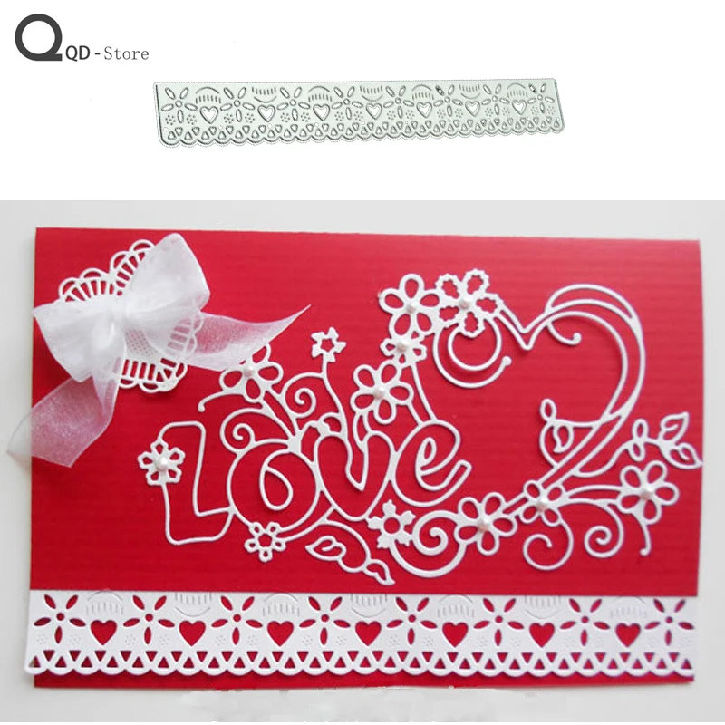 

Long Heart-Shaped Lace Background Border Metal Cutting Dies Scrapbook DIY Card Make Mould Model Craft Decoration New 2021