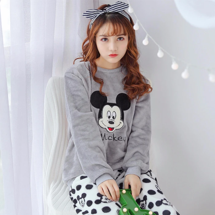 R W hui miqitou Корейский kawaii розовый мультяшный пижамный комплект зимняя Пижама модная ночная рубашка домашняя одежда для отдыха фланелевая теплая Пижама женская одежда для сна - Цвет: R W hui miqitou