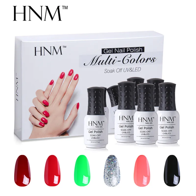 HNM 6pcs/set Nail Art Pure Color 8ML Gel Varnish Sets Nail Polish Kit Manicure UV Gel Lucky Gel Varnish Lacquer DIY For Nail Kit - Цвет: 2