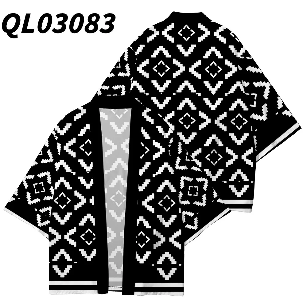 

Plus Size 6XL Men Haori Cosplay Black Print Kimono Top Yukata Asia Clothes Fashion Casual Japanese Streetwear Cardigan