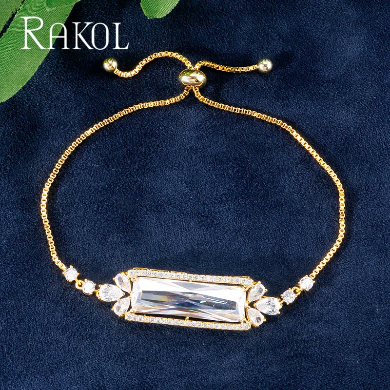 Классический большой багет RAKOL с фианитами изысканный регулируемый браслет для