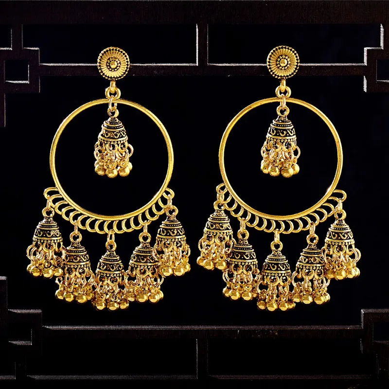 TopHanqi индийской jhumka серьги для женщин ювелирные изделия в богемном стиле