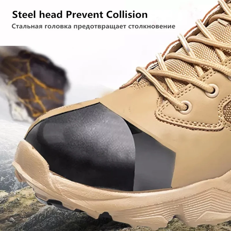 Мужские рабочие ботинки со стальным носком противоударные боевые ботильоны