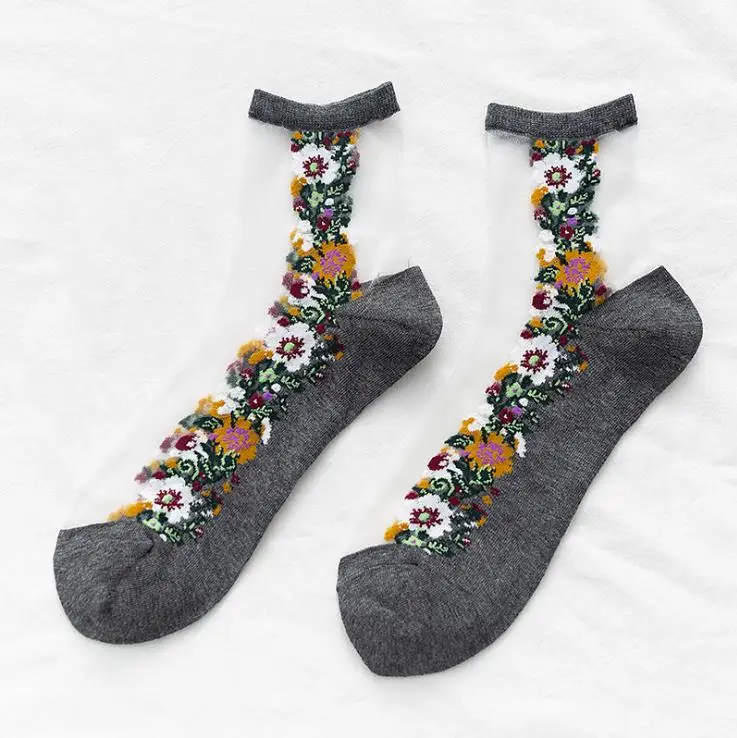 Летние Осенние шелковые короткие носки с цветочным кружевом для женщин и девочек