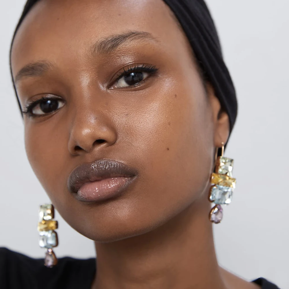 Trendy Glass Crystal Flower Za Earrings for Women Fashion Simple Statement Elegant Dangle Wedding Party Birthday Gifts | Украшения и