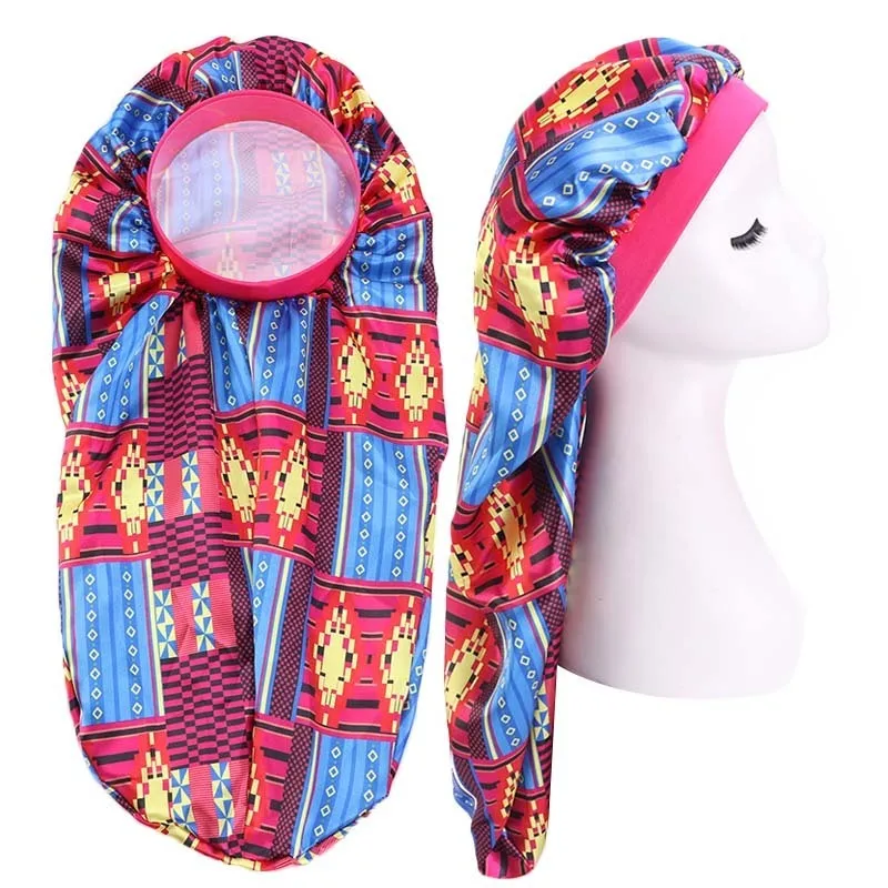 Африканская печать длинная шапка труба ночной сон Кепка атласное шелковое Уход