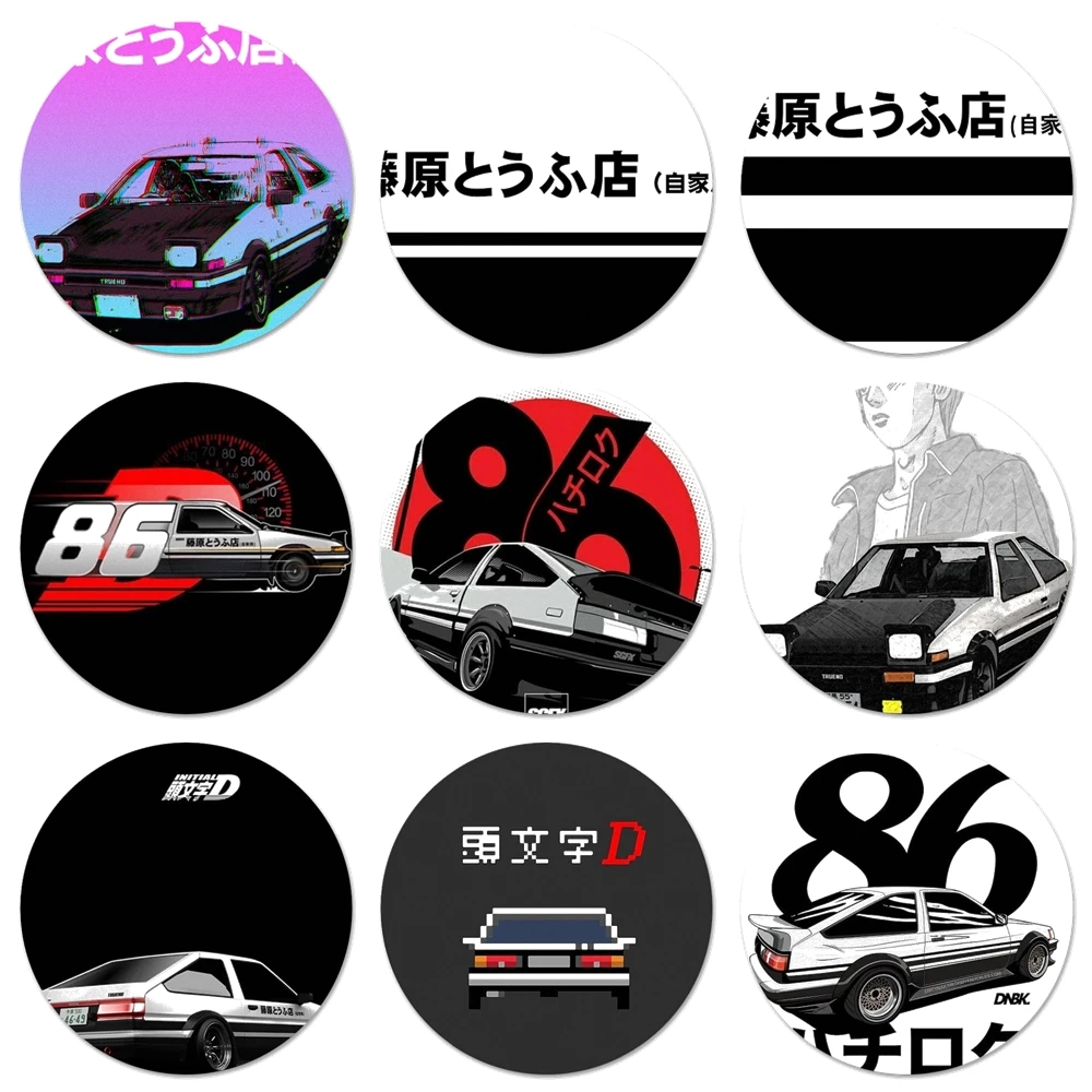 INITIAL D AE86 Icons Pins Badge Decoration Brooches Metal Badges For Clothes Backpack Decoration 58mm