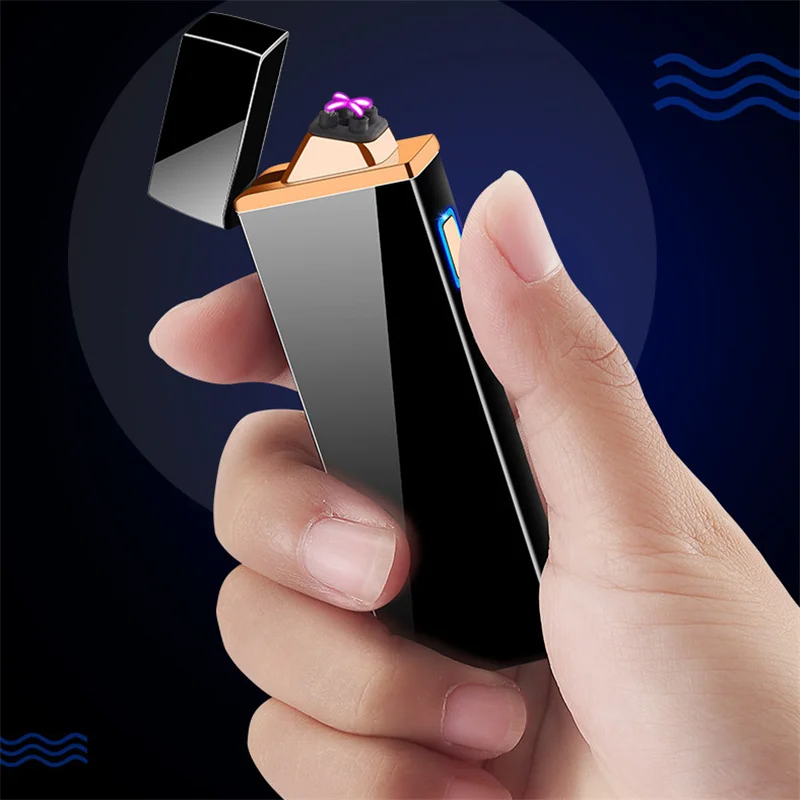 

Ветрозащитная зажигалка с двойной дугой, USB, электрическая плазменная Зажигалка без огня светодиодный светодиодным дисплеем, питание для с...