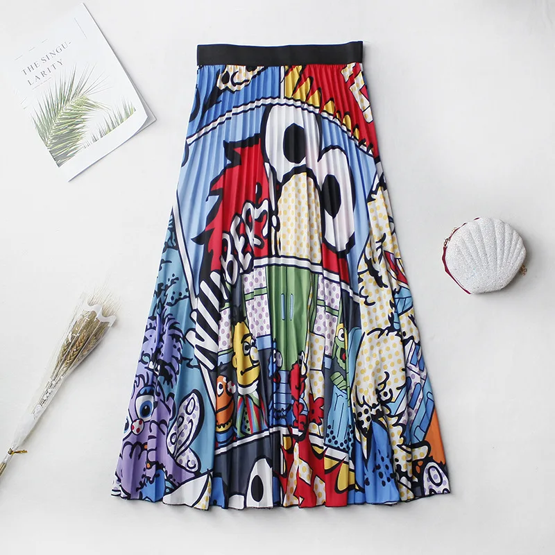 Шифоновая юбка с цветочным принтом плиссированные юбки средней длины эластичной