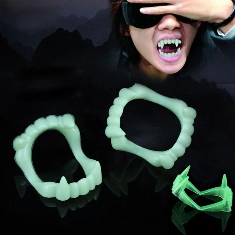 

Halloween Vampire Fake Teeth Glow In The Dark Prop Masquerade Cosplay Luminous Denture Non-toxic Plastic Dentures Party Supplies