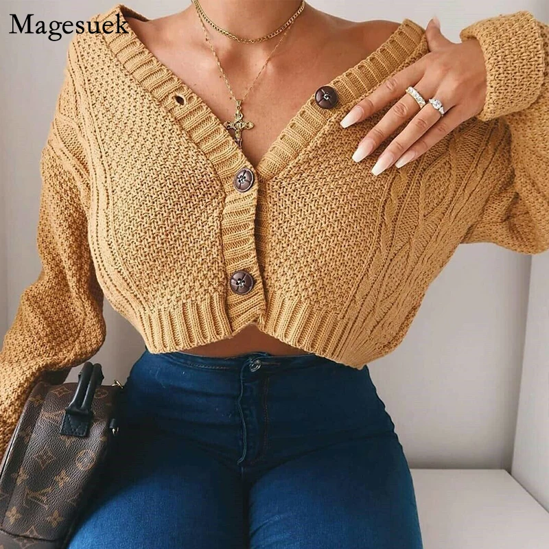 

Autumn Cropped Female Sexy Cardigan Sweater Knitted Girls Fashion Women Sweater Long Sleeve Knitwear Twist Tops Pull Femme 17700