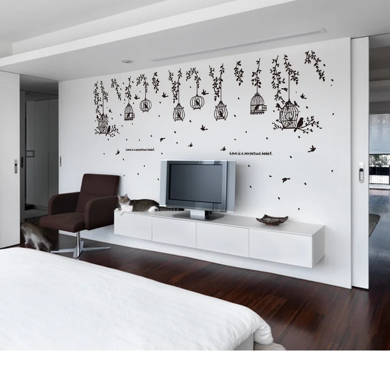 

PVC Waterproof Removable Birdcage Leaf Wall Sticker Fit For Living Room 50*70cm