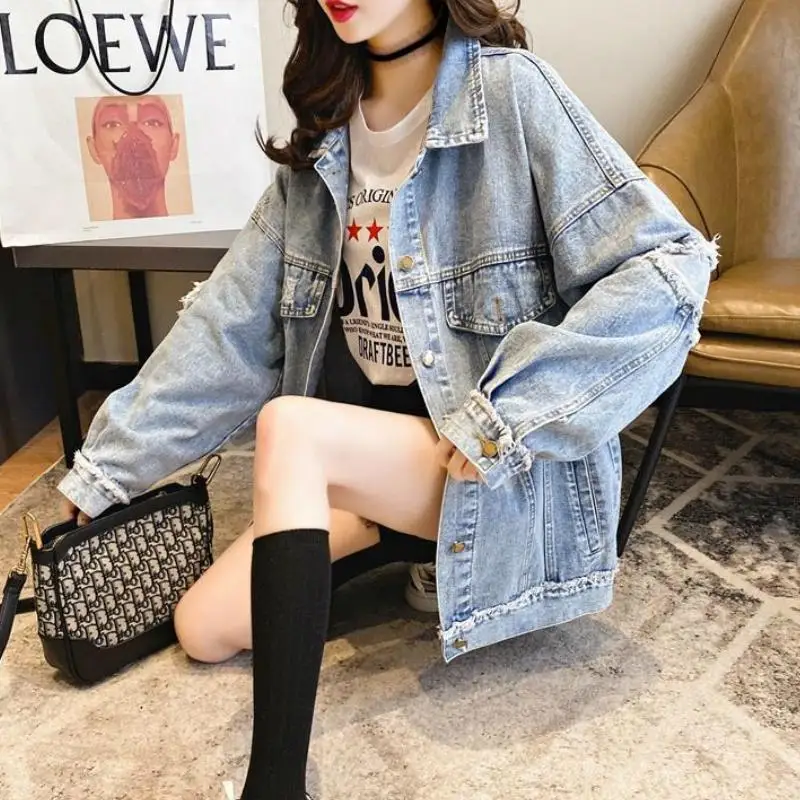 

Basic Jackets Women Denim Fur-lined Leisure Chic Vintage Retro Loose Oversize Women Korean Style Coats Streetwear All-match New
