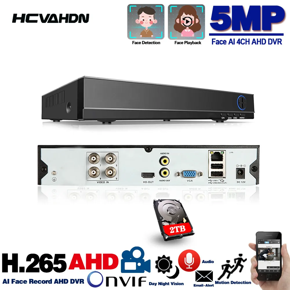 

HD 4 Channel DVR Video Recorder H.265 5MP 4MP 1080P 4CH 5 in 1 Hybrid DVR With 3G Wifi function for CCTV XVi TVi CVI IP Camera