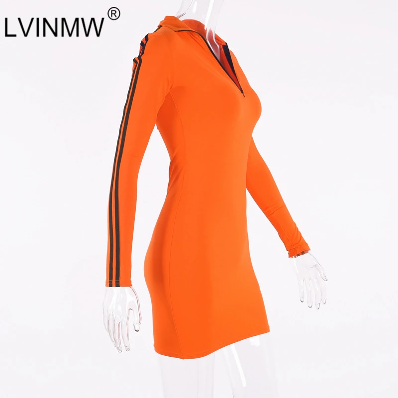 LVINMW Повседневное платье с отложным воротником на молнии длинным рукавом в