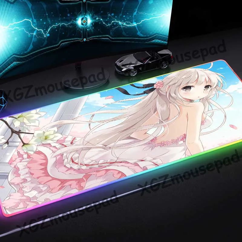 

XGZ Anime White Wedding Custom Large RGB Colorful Glow Mouse Pad Black Lock Edge Computer Desk Mat Speed Natural Rubber Non-slip