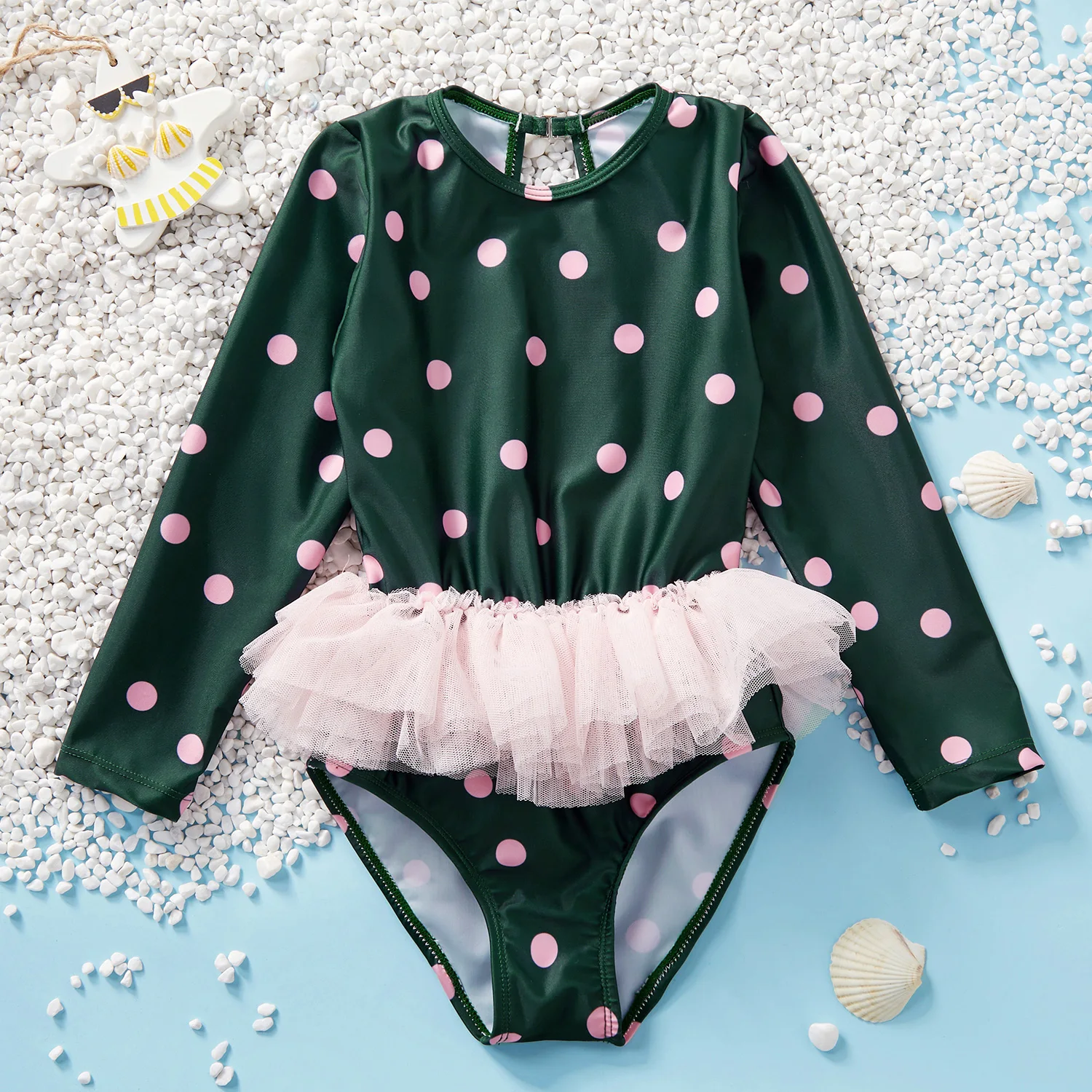 

PatPat 2021 New Summer Toddler Girl Pretty Polka Dots Tulle One-piece Swimsuit