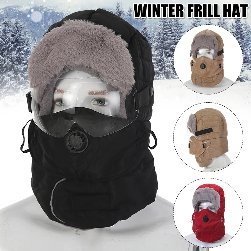 

Winter Hat Face Shield Goggles Three-Piece Set With Breathing Valve Warm Soft For Winter Ski Outdoor Sports AC889