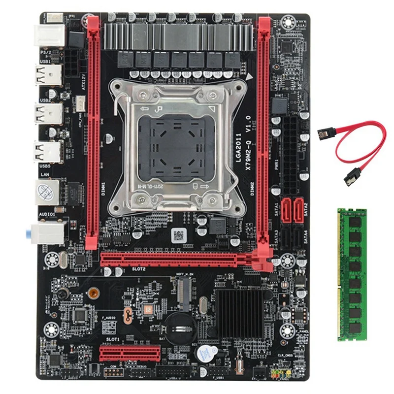 

X79M-Q Motherboard with DDR4 4GB 1333Mhz RAM+SATA Cable LGA2011 PCIE 16X SATA 3.0 M.2 Interface for Desktop Computer