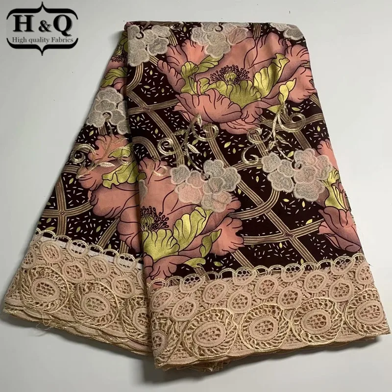 

H&Q latest african batik lace wax fabric 100% cotton embroidery 6 yards/piece nigerian guipure laces water soluble fabrics H1153